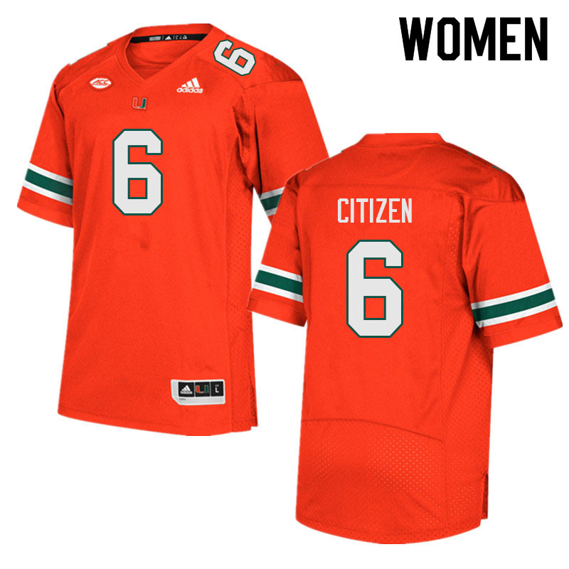 Women #6 TreVonte Citizen Miami Hurricanes College Football Jerseys Sale-Orange